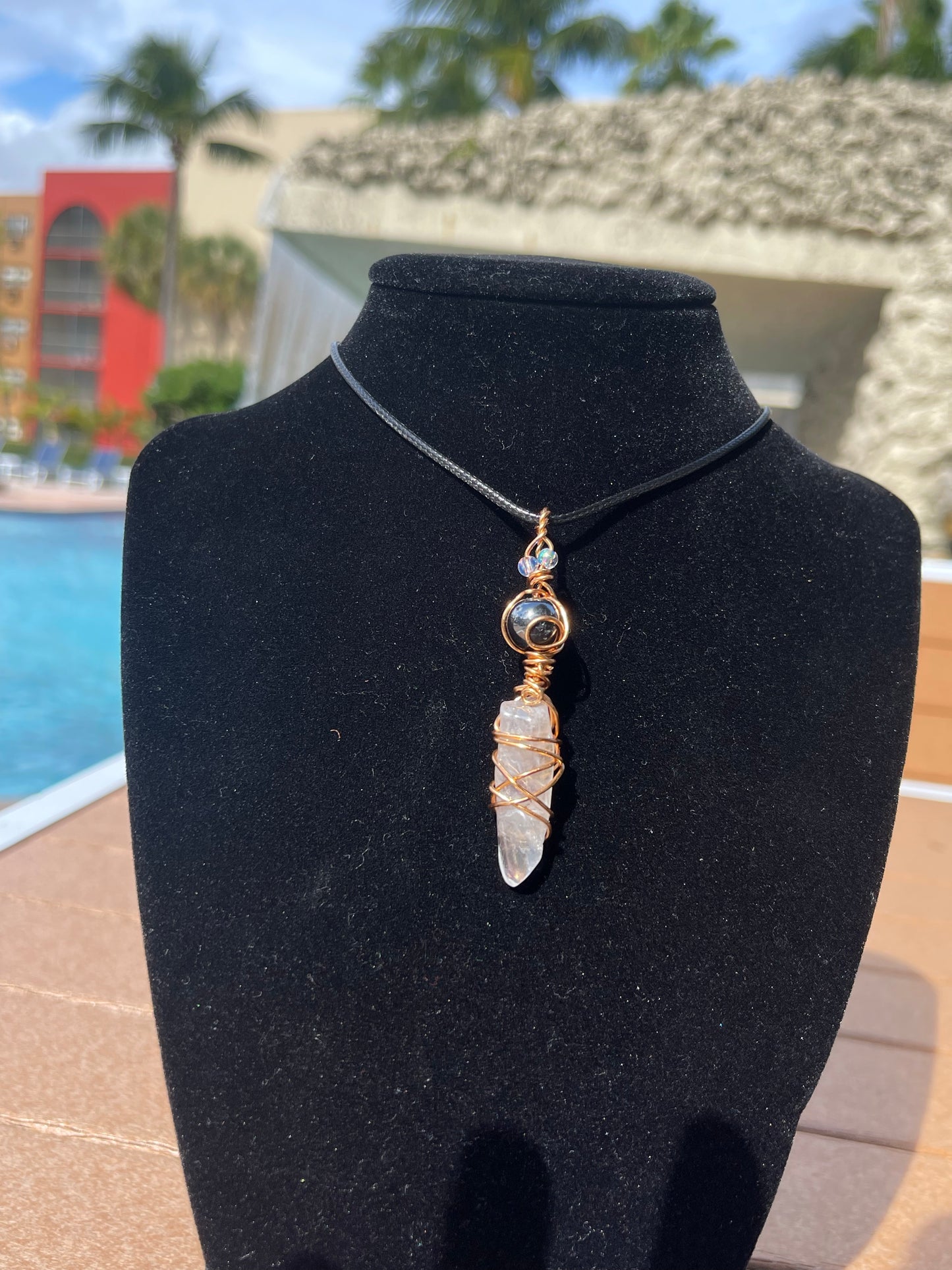 Opalite, Hematite, Angel Aura Quartz Pendant