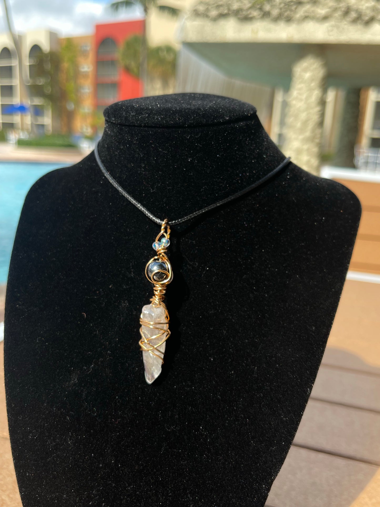 Opalite, Hematite, Angel Aura Quartz Pendant