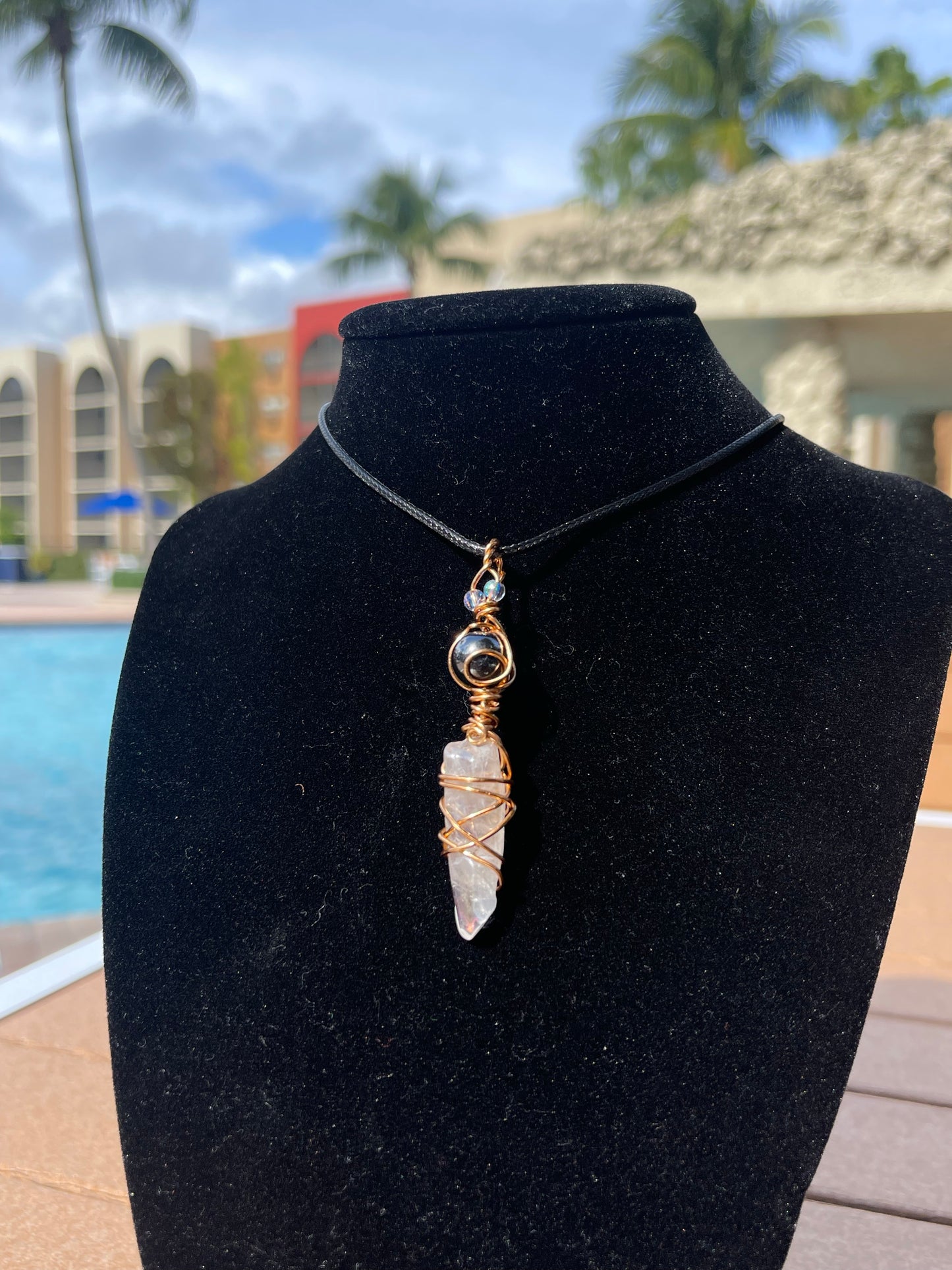 Opalite, Hematite, Angel Aura Quartz Pendant