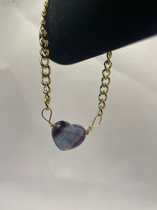 Fluorite Heart Charm Bracelet