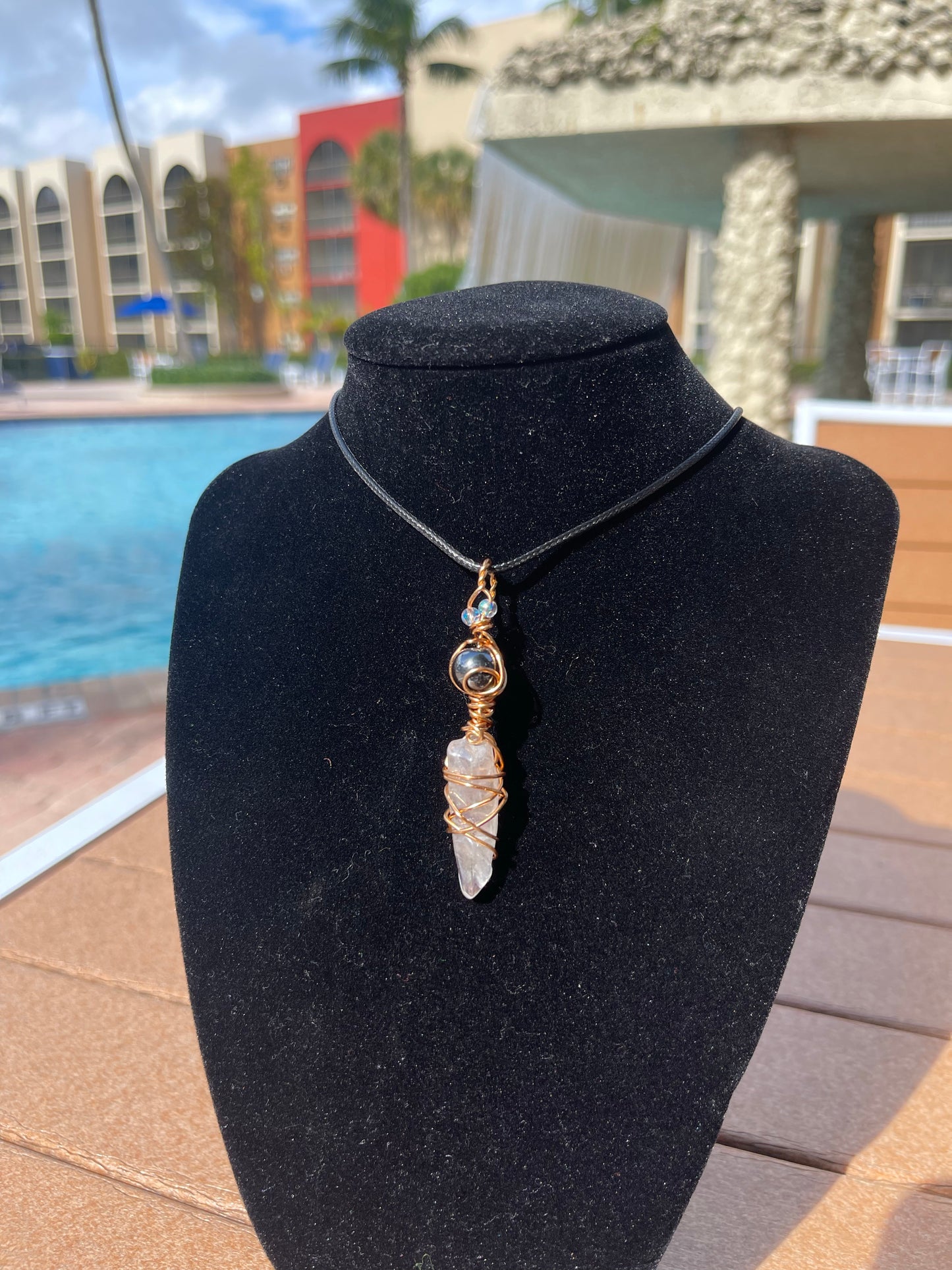 Opalite, Hematite, Angel Aura Quartz Pendant