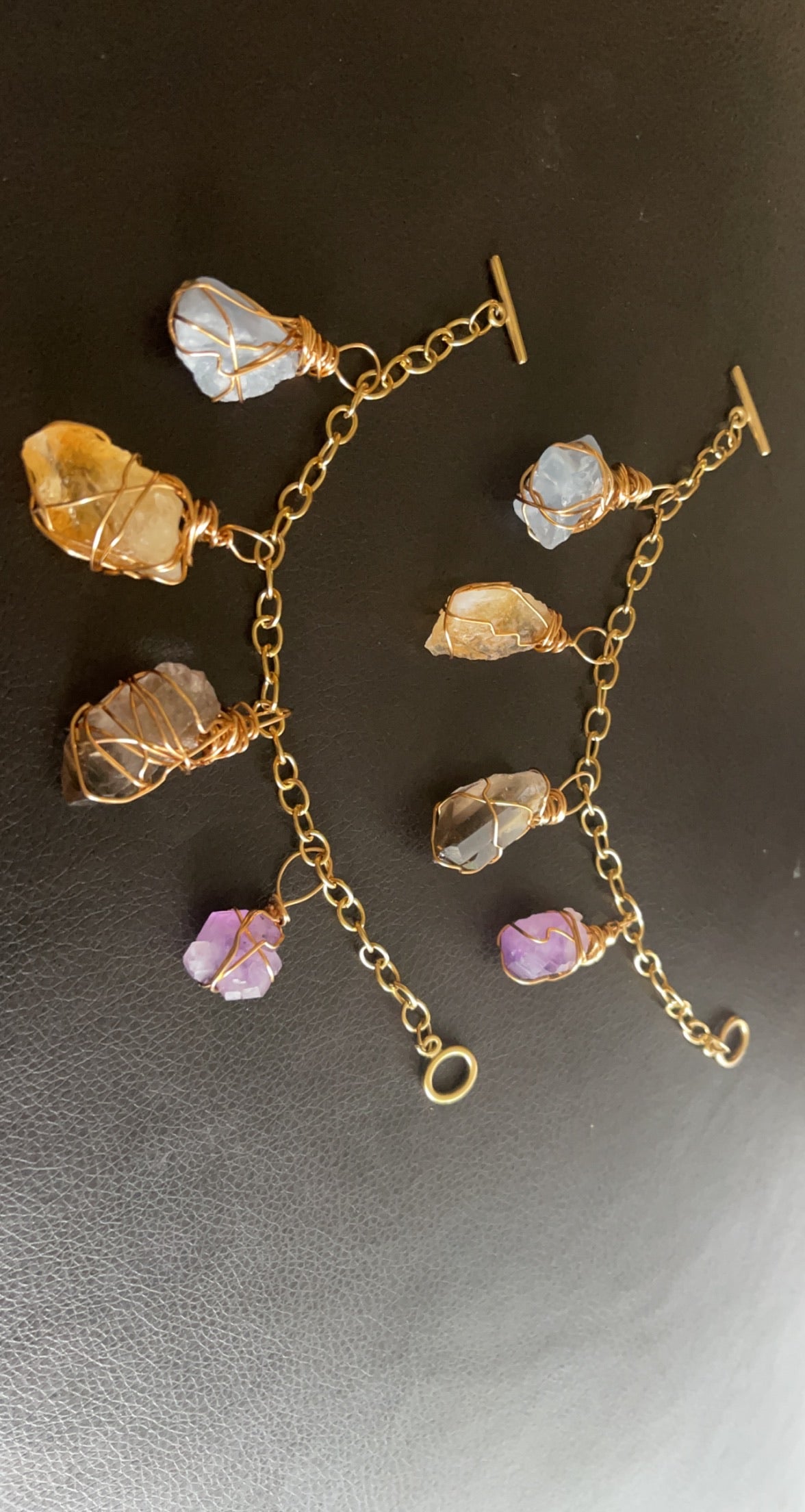 Citrine ,Smokey Quartz, Amethyst, Celestite Crystal Charm Bracelet